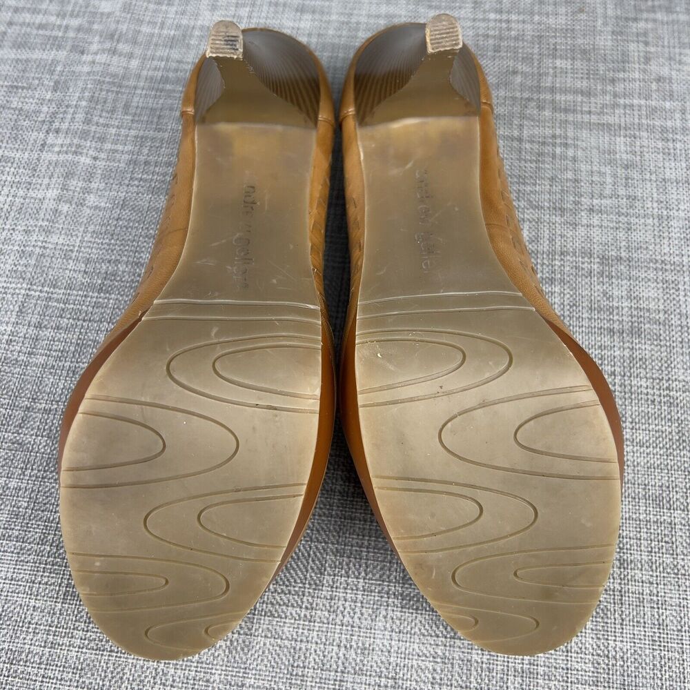 Andrew Geller Sz 7 Whisky Brown Woven Leather Platform Pumps Wood Stiletto Heels - Picture 6 of 10